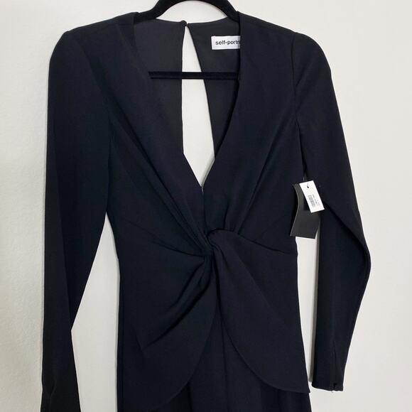 NWT Self-Portrait Twist Front Plunge Neckline Cropped Jumpsuit Black Size US 0 - Picture 5 of 11